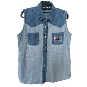 90s Gitano Denim Vest Gingham Sleeveless Picnic Boho‎ Casual Vintage Academia